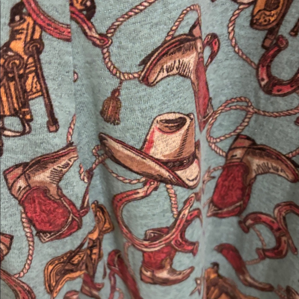 Sleeveless Printed Overalls with  Pockets - Dusty Blue & Rust - Picture 6 of 6